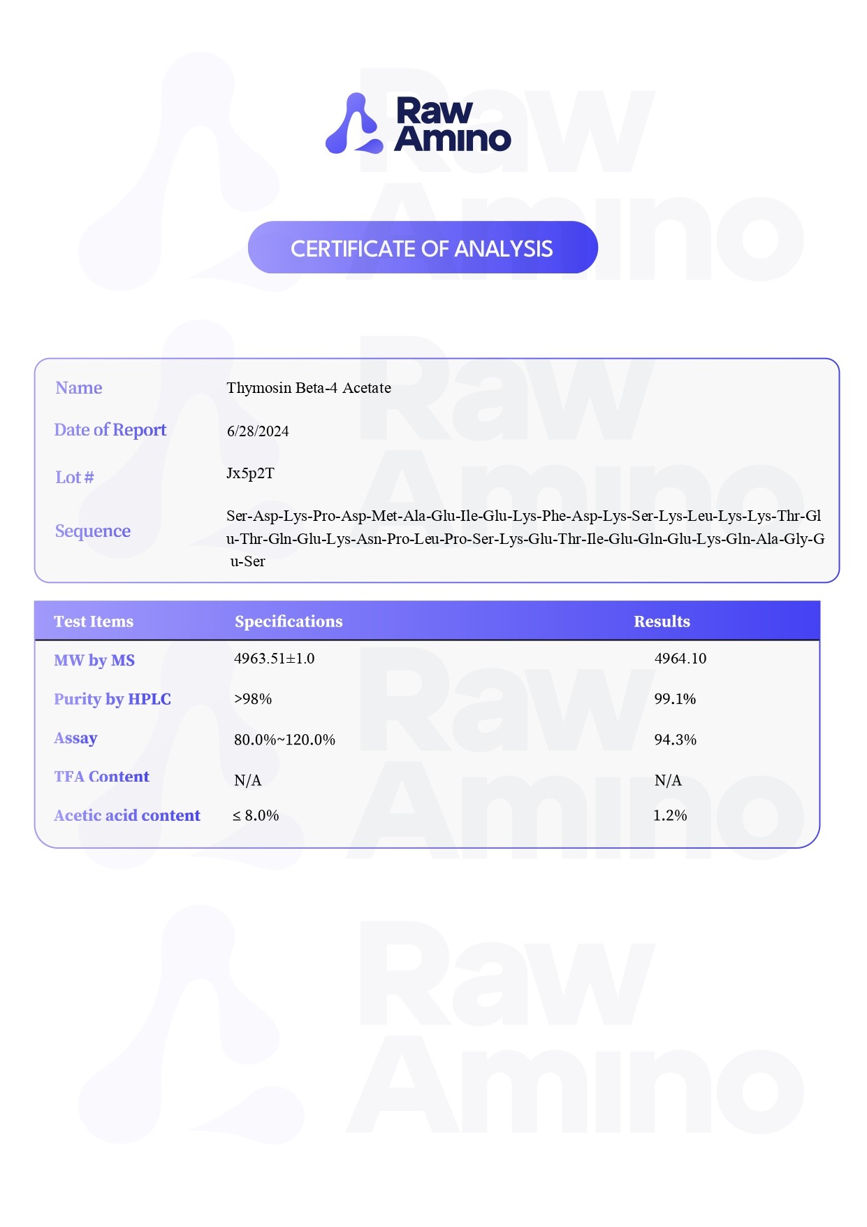 Certificate of Analysis - TB-500