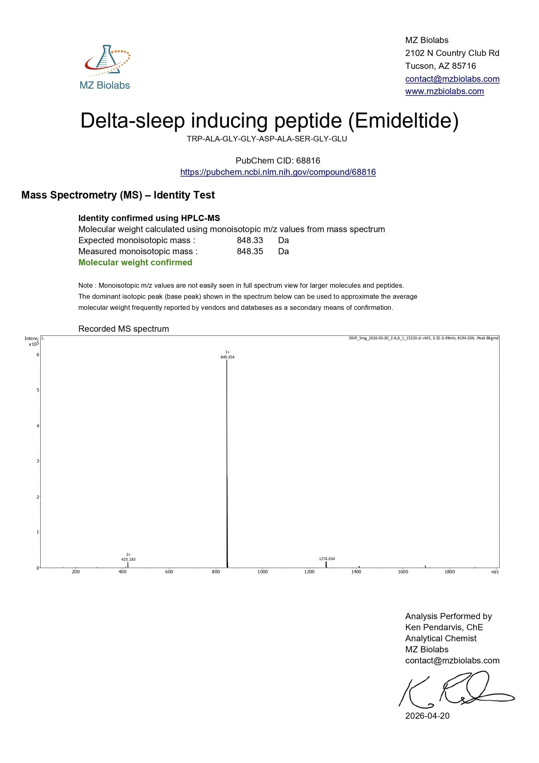 Mass Spectrometry - DSIP