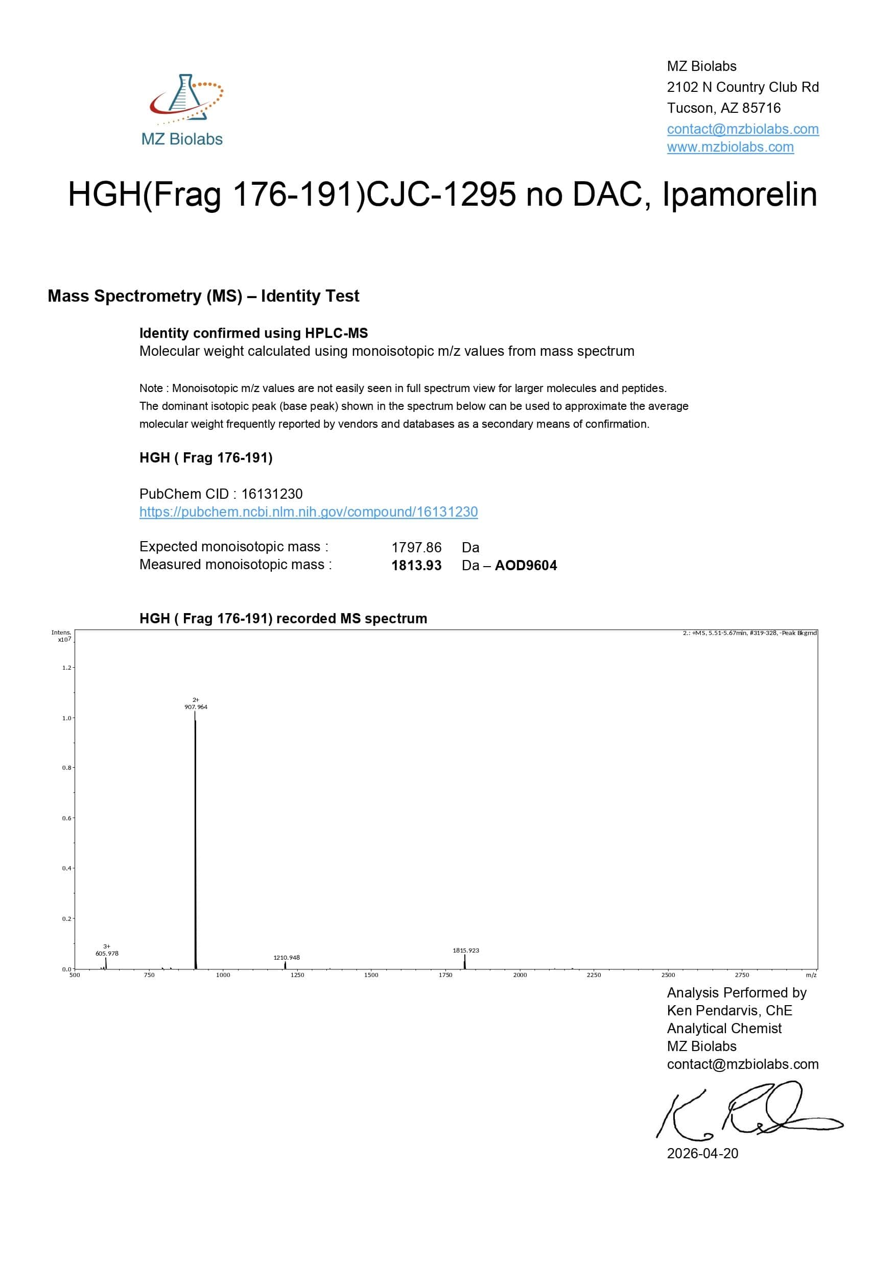 Mass Spectrometry - Fragment 176-191