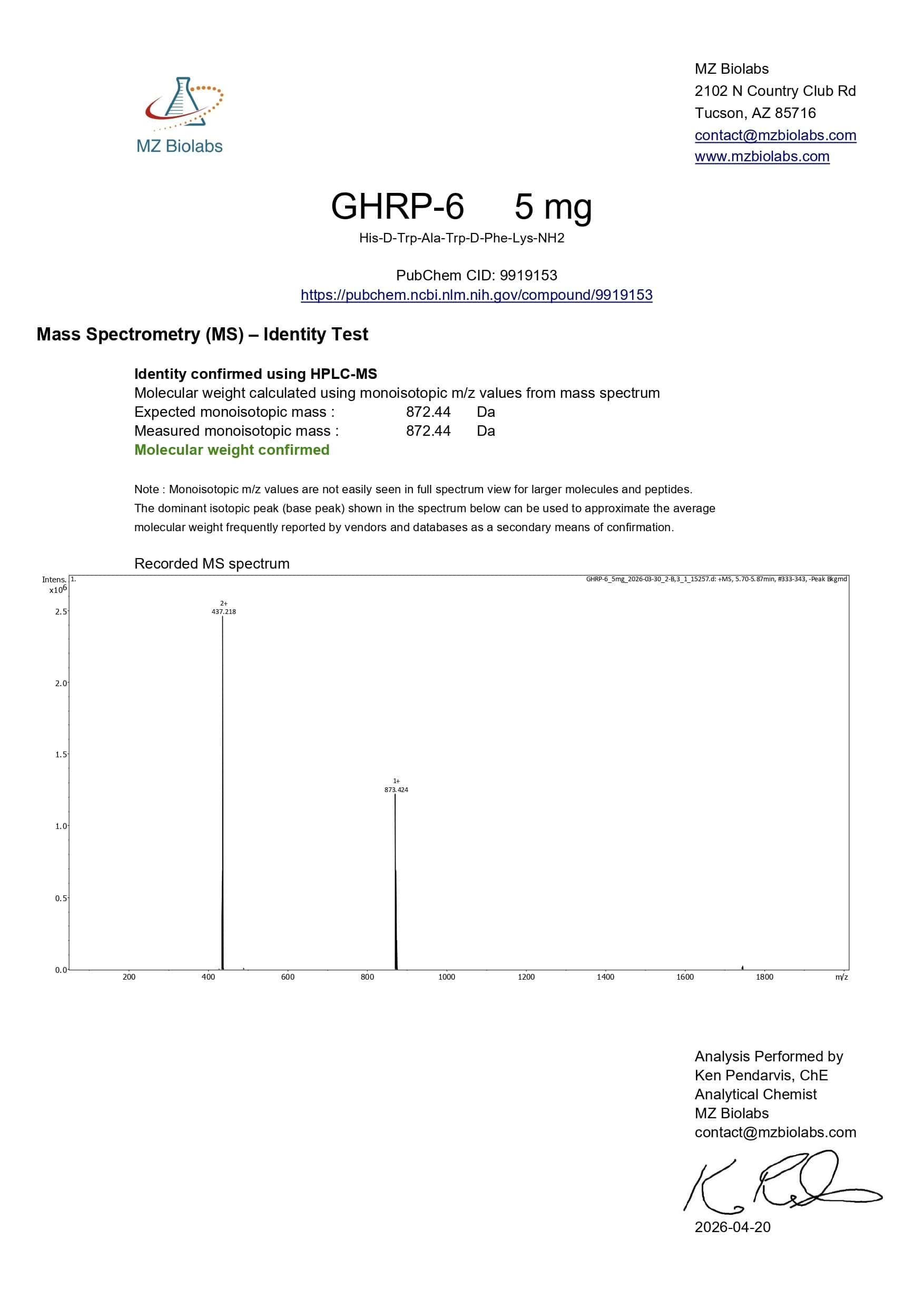 Mass Spectrometry - GHRP-6 (5MG) Mass Spectrometry - GHRP-6 (5MG)