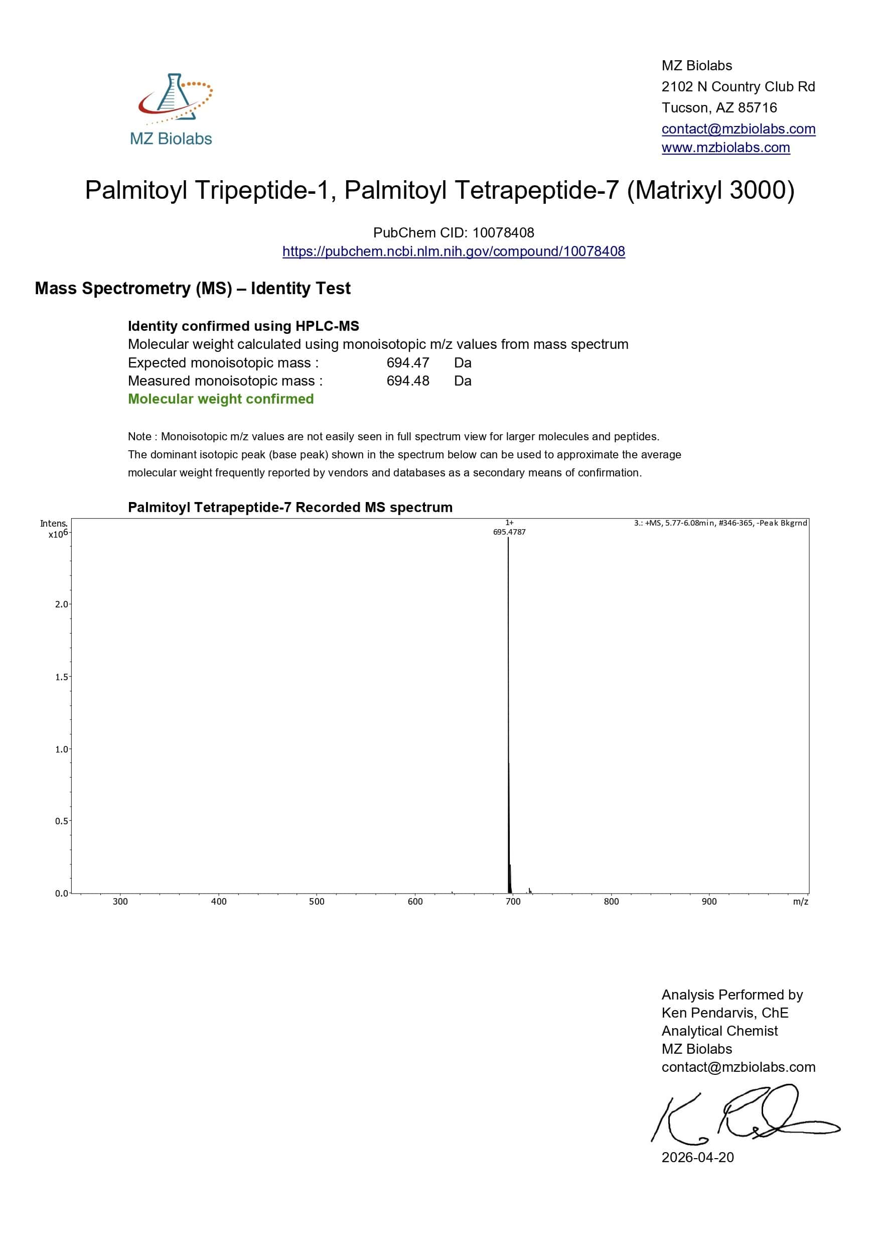 Mass Spectrometry - Matrixyl (200MG) Mass Spectrometry - Matrixyl (200MG)