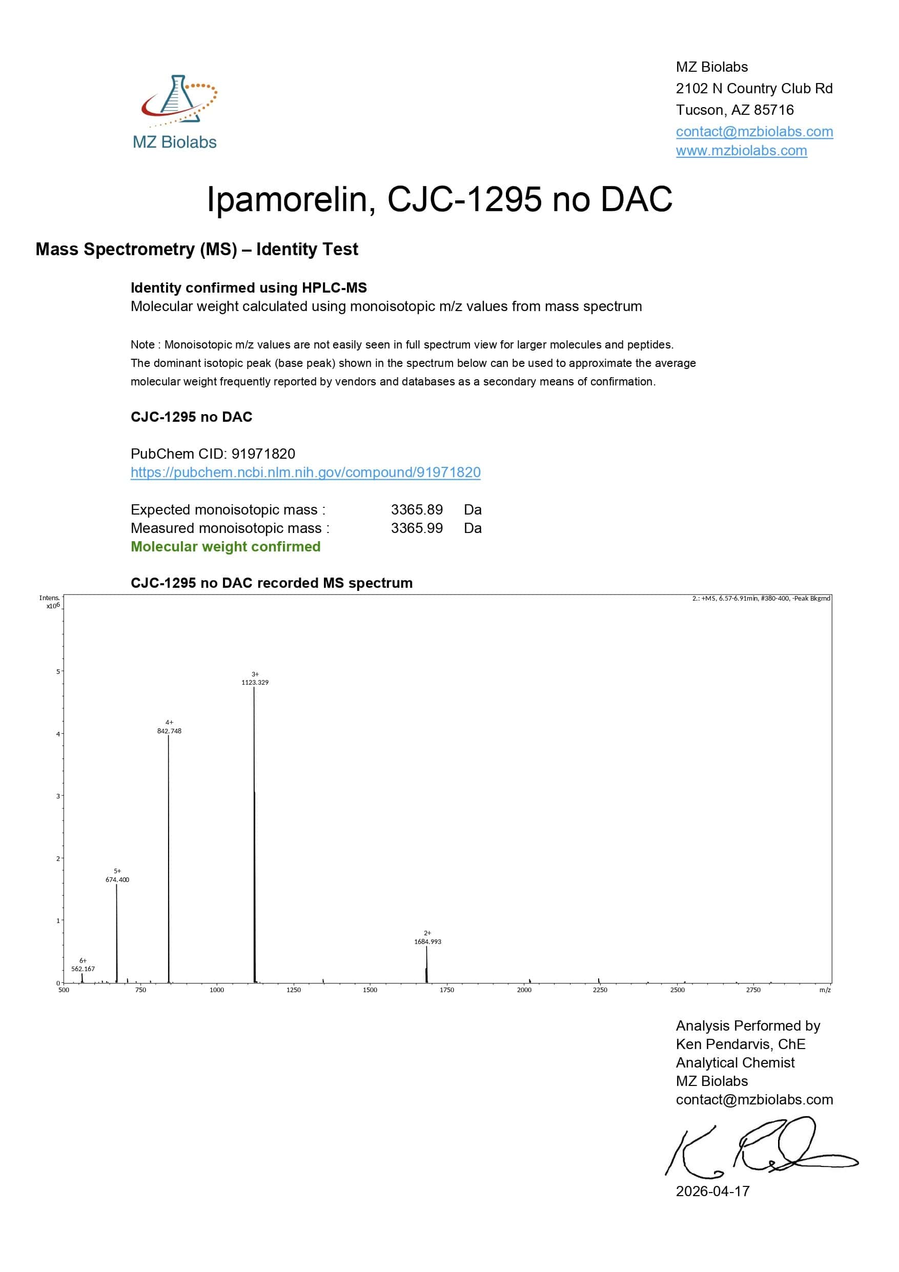 Mass Spectrometry - Mod GRF 1-29 & Ipamorelin (10mg)- Mod GRF 1-29