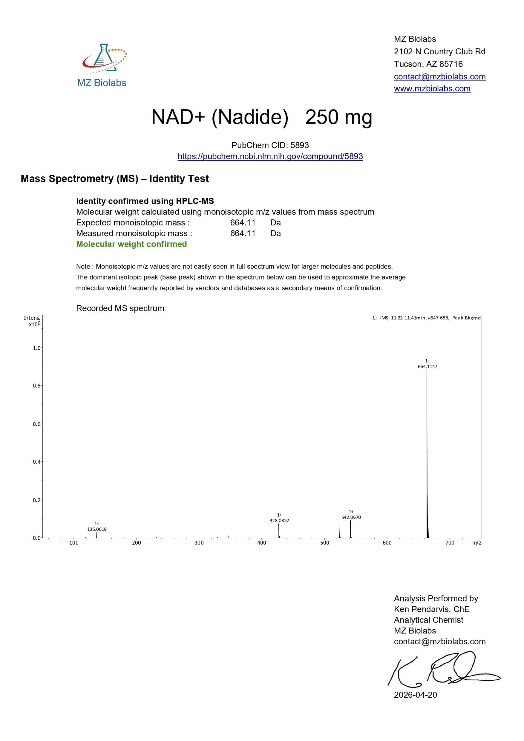 Mass Spectrometry - NAD+ (250MG)