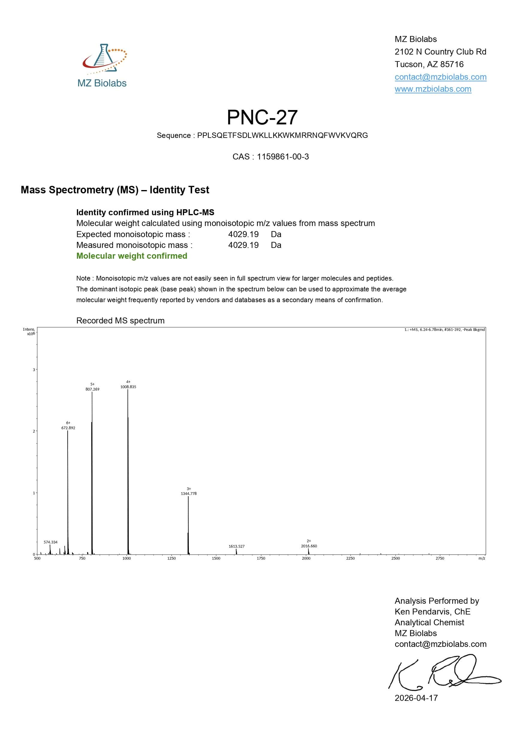 Mass Spectrometry - PNC-27