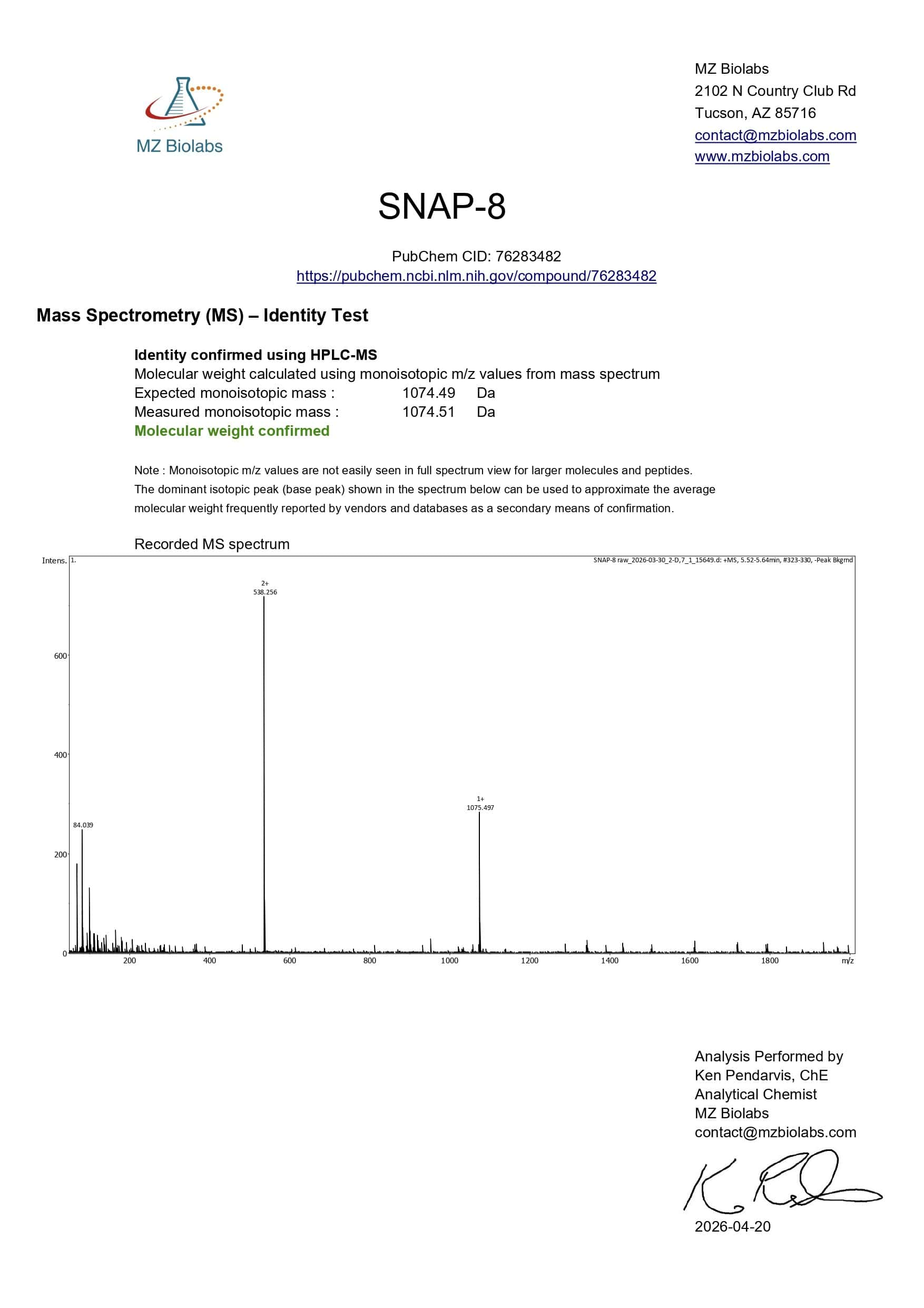 Mass Spectrometry - SNAP-8