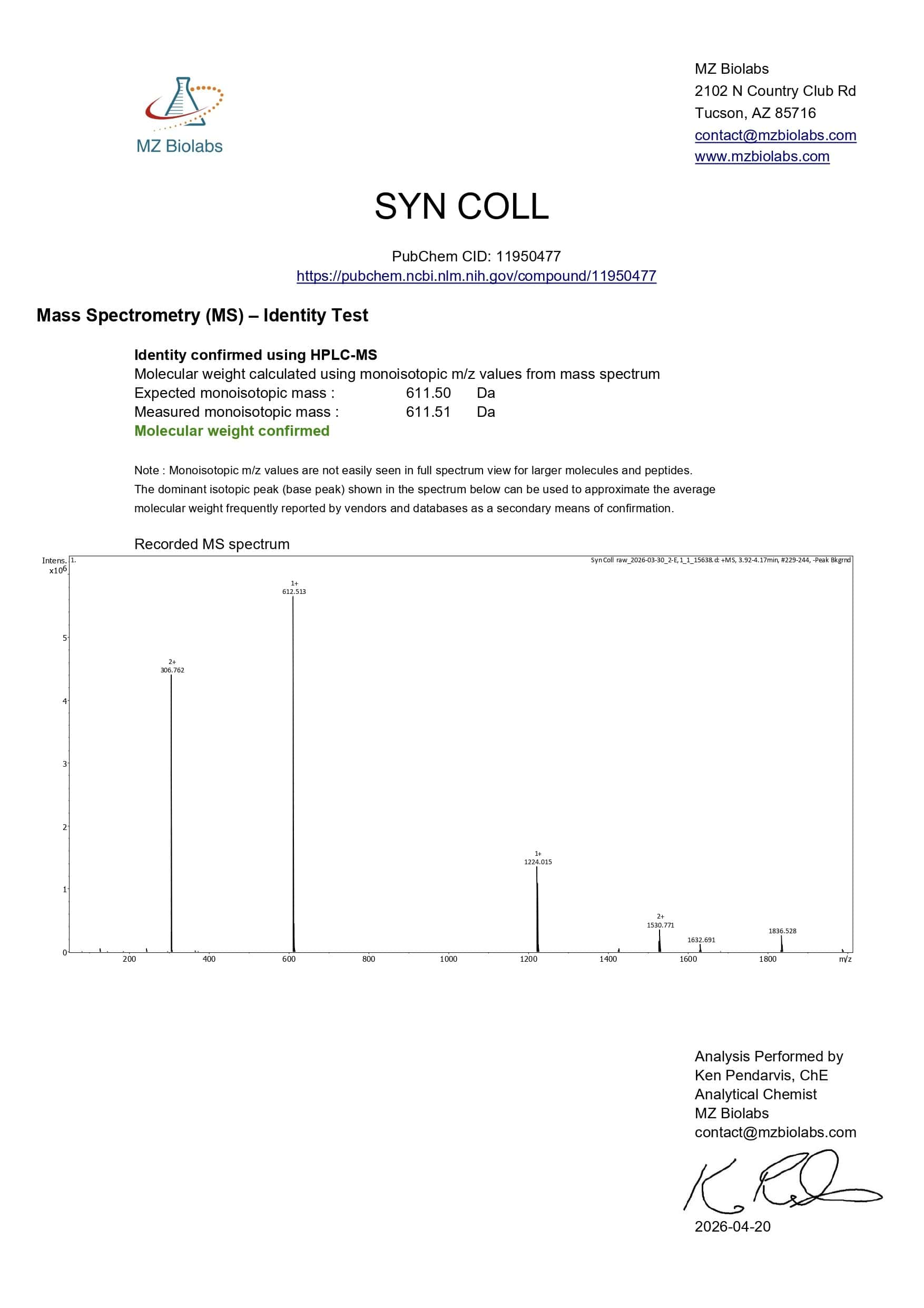 Mass Spectrometry - Syn-Coll (Palmitoyl Tripeptide-5) Mass Spectrometry - Syn-Coll (Palmitoyl Tripeptide-5)