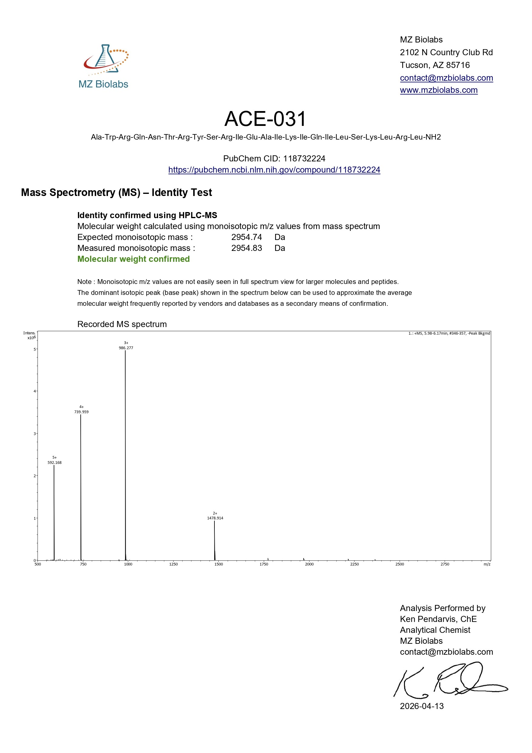 Mass Spectrometry - ACE-031 (1MG) Mass Spectrometry - ACE-031 (1MG)