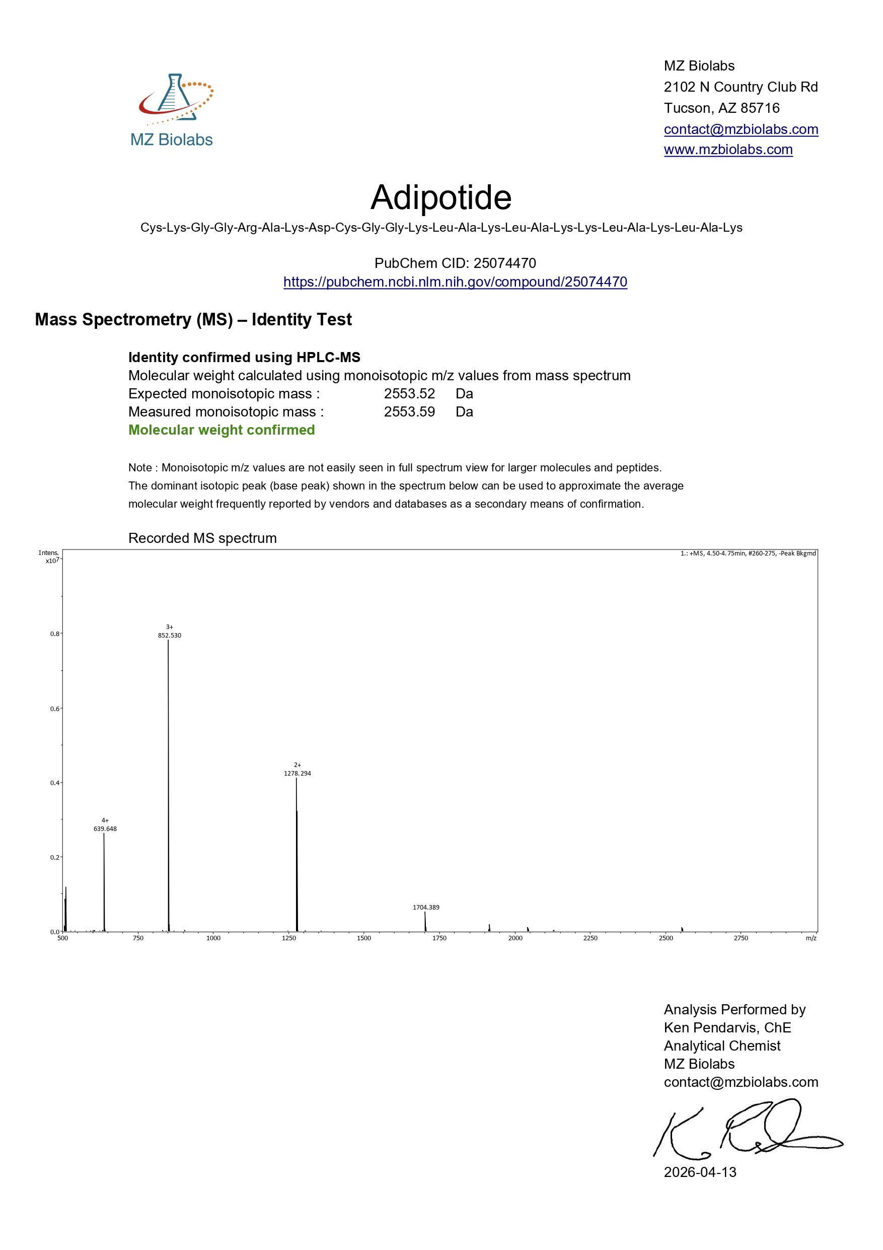 Mass Spectrometry - Adipotide (FTPP) (10MG) Mass Spectrometry - Adipotide (FTPP) (10MG)