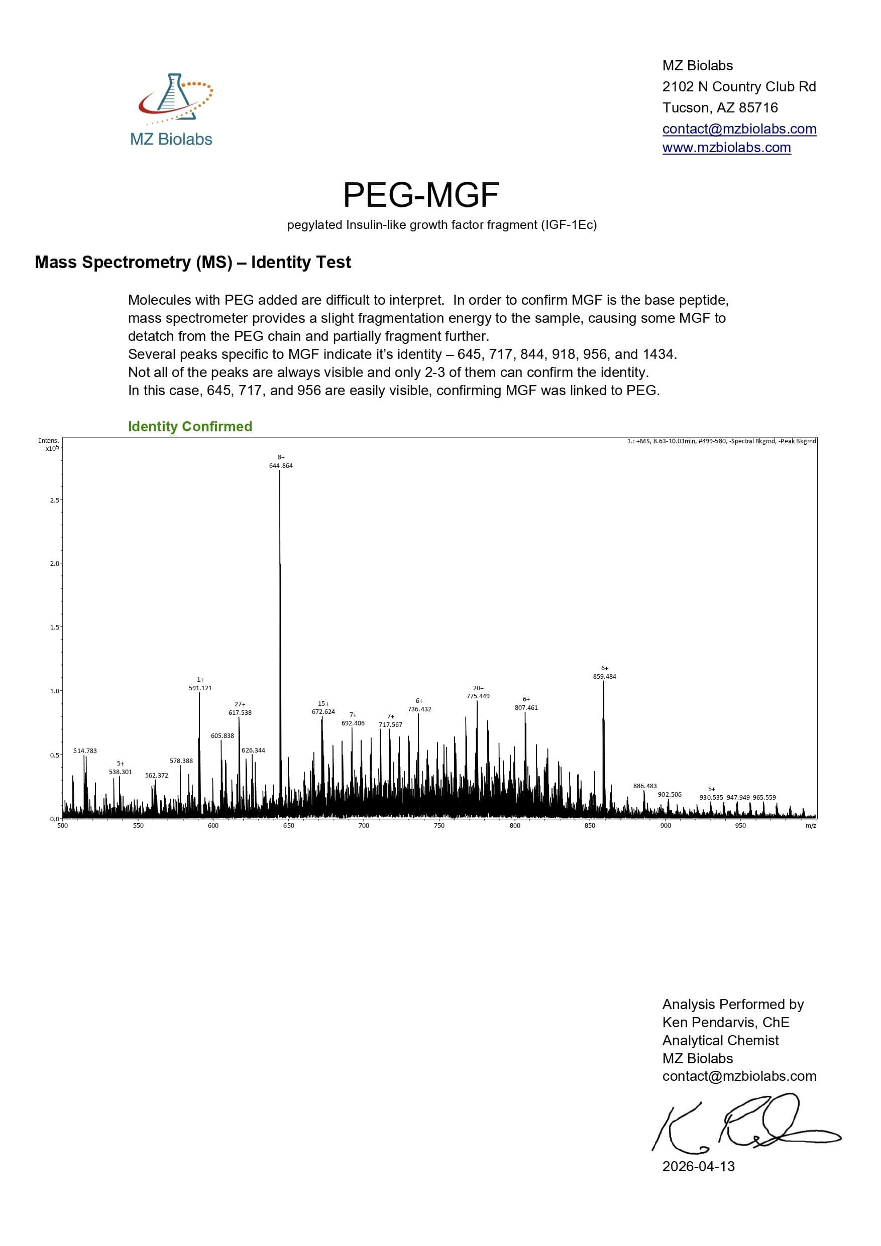 Mass Spectrometry - PEG-MGF (5MG) Mass Spectrometry - PEG-MGF (5MG)