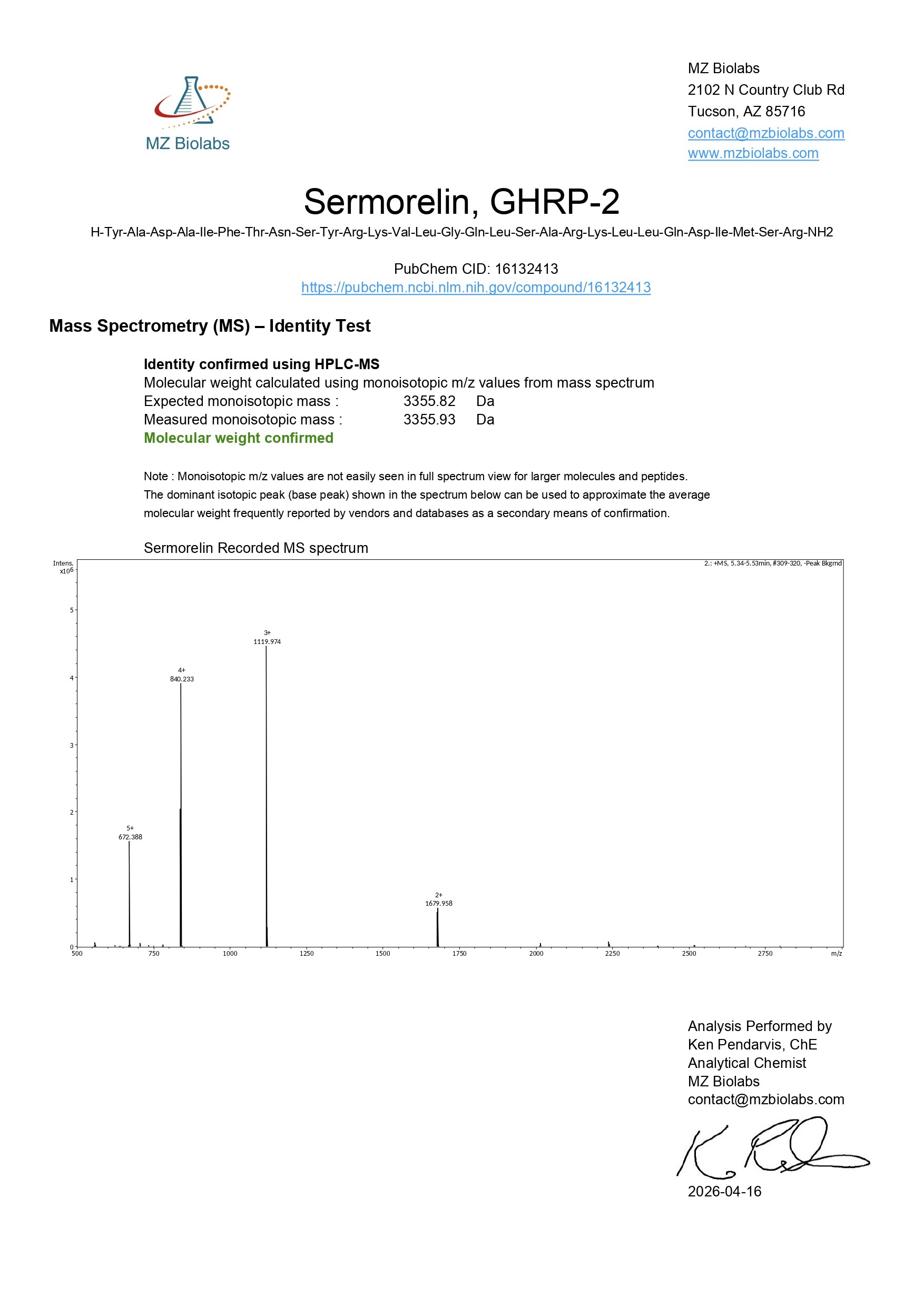 Mass Spectrometry - Sermorelin & GHRP-2 (10MG) - Sermorelin Mass Spectrometry - Sermorelin & GHRP-2 (10MG) - Sermorelin
