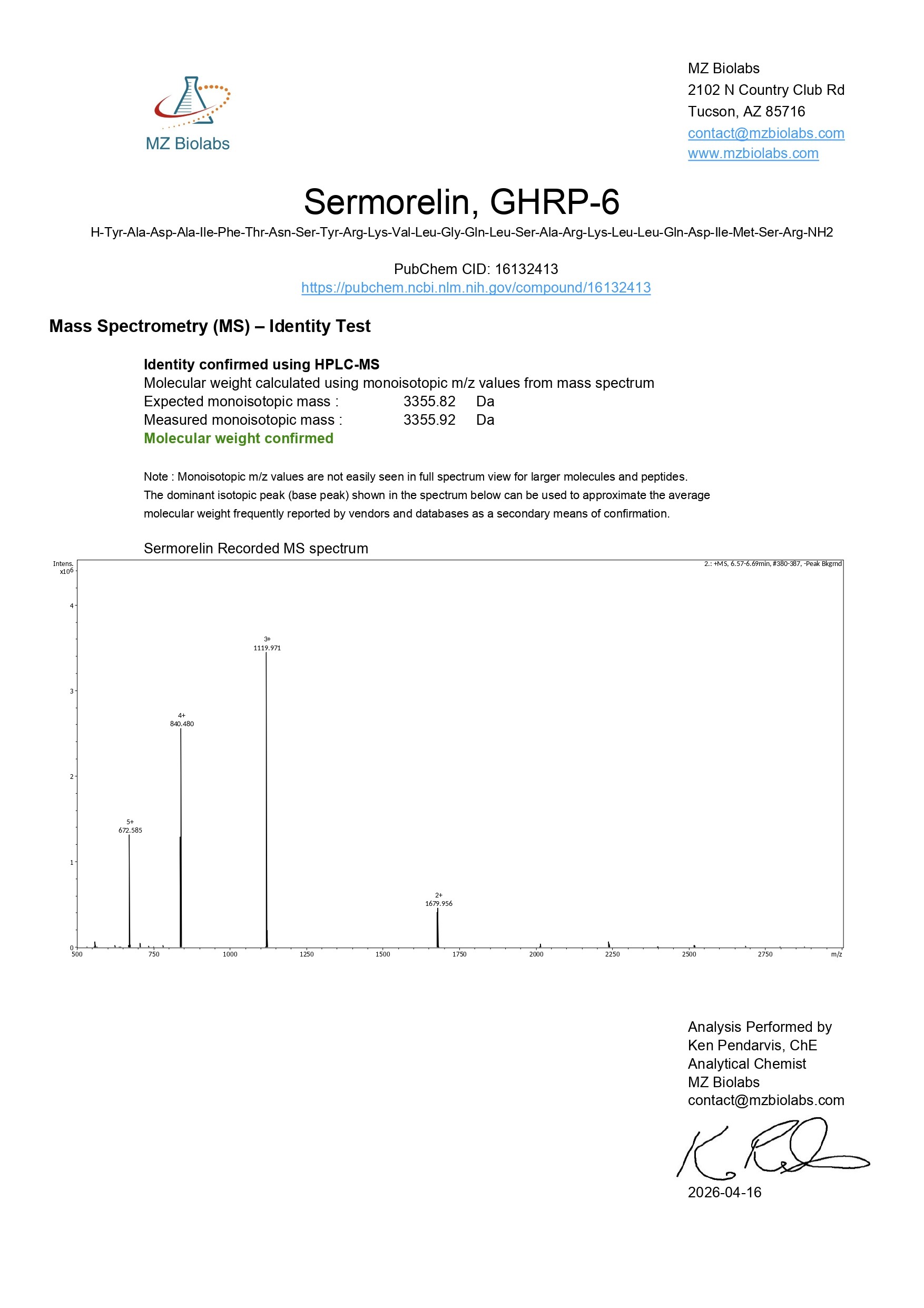 Mass Spectrometry - Sermorelin & GHRP-6 (10MG) - Sermorelin Mass Spectrometry - Sermorelin & GHRP-6 (10MG) - Sermorelin