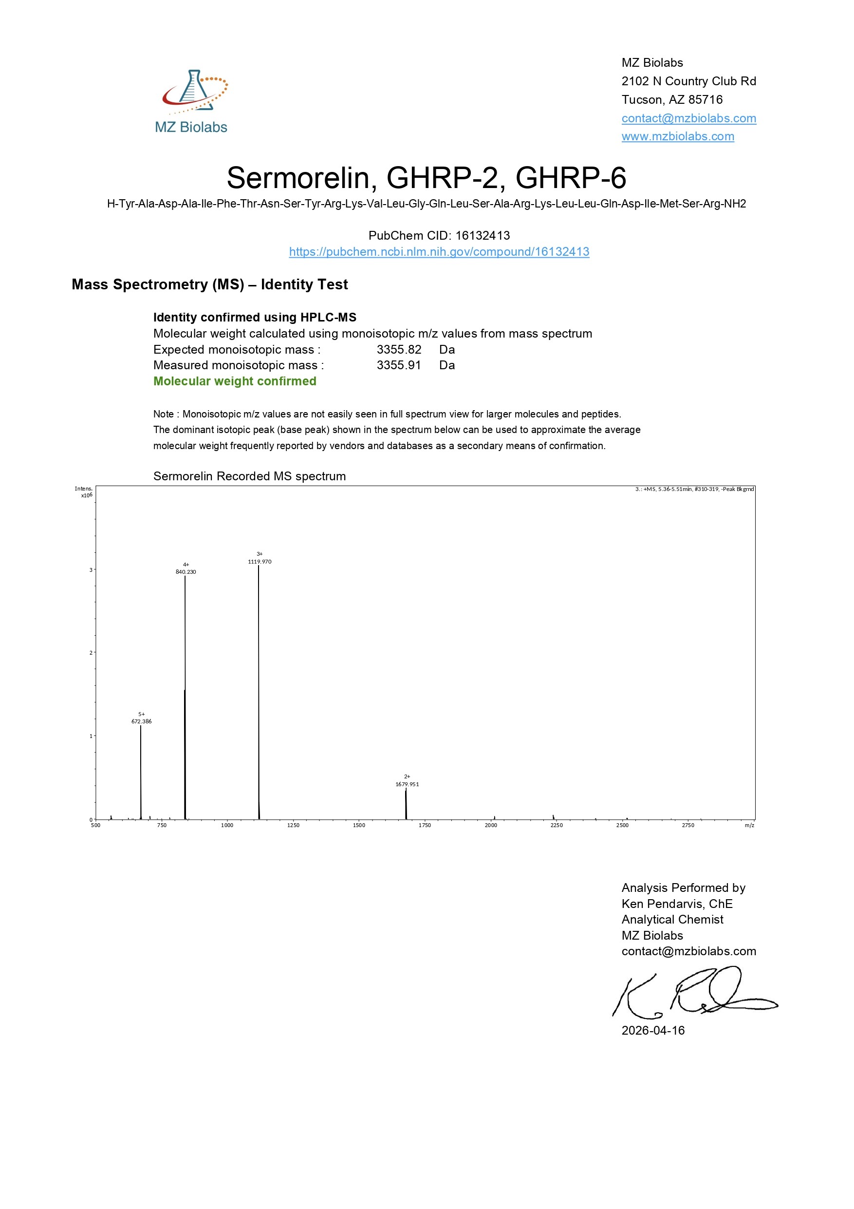 Mass Spectrometry - Sermorelin & GHRP-6 & GHRP-2 (9MG) - Sermorelin Mass Spectrometry - Sermorelin & GHRP-6 & GHRP-2 (9MG) - Sermorelin