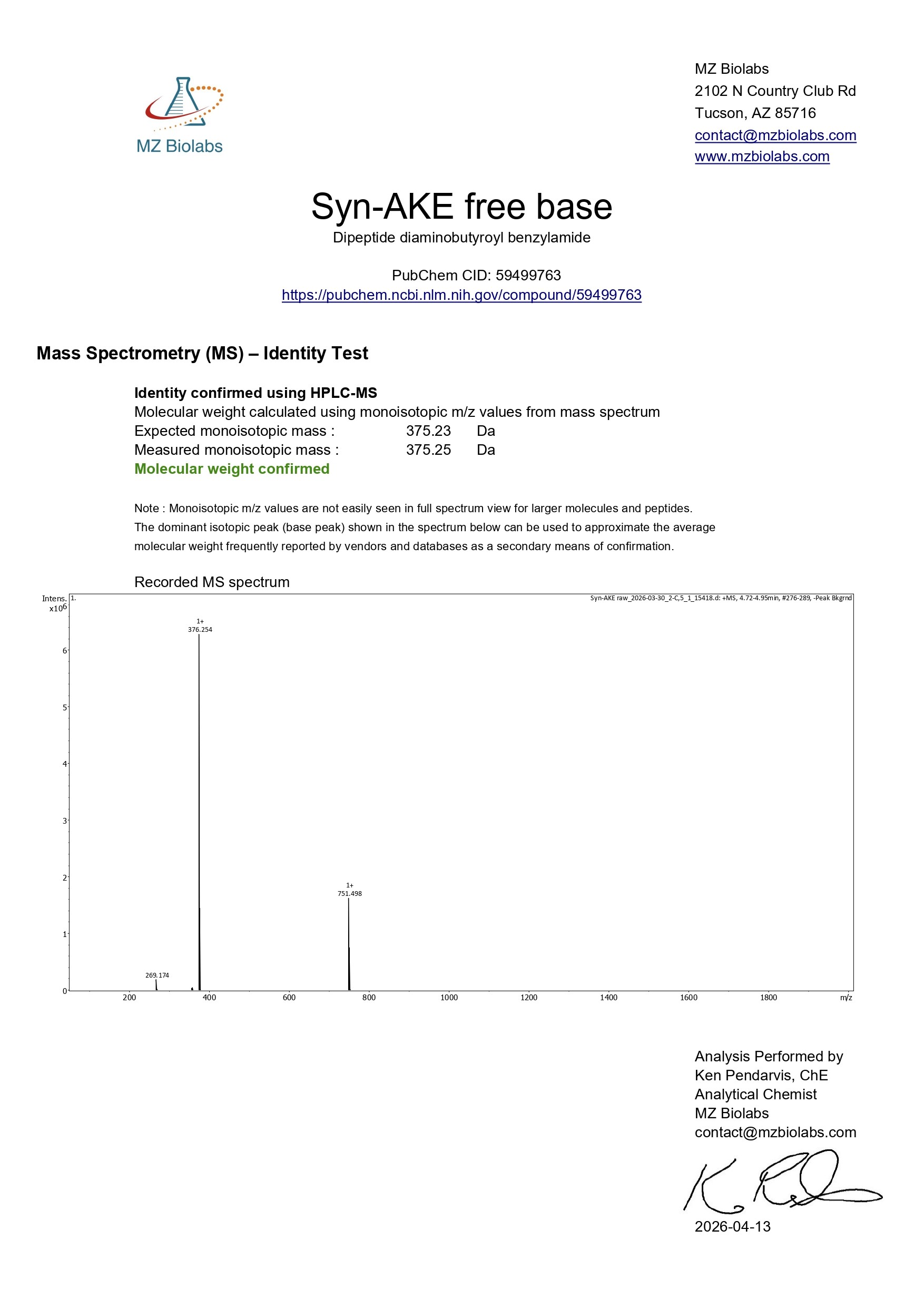 Mass Spectrometry - Syn-AKE (200MG)